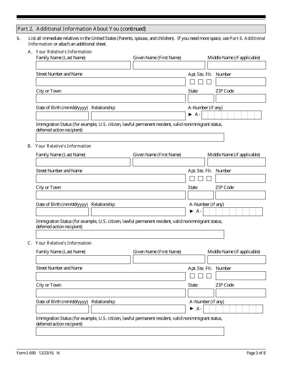 USCIS Form I-690 Application for Waiver of Grounds of Inadmissibility, Page 3