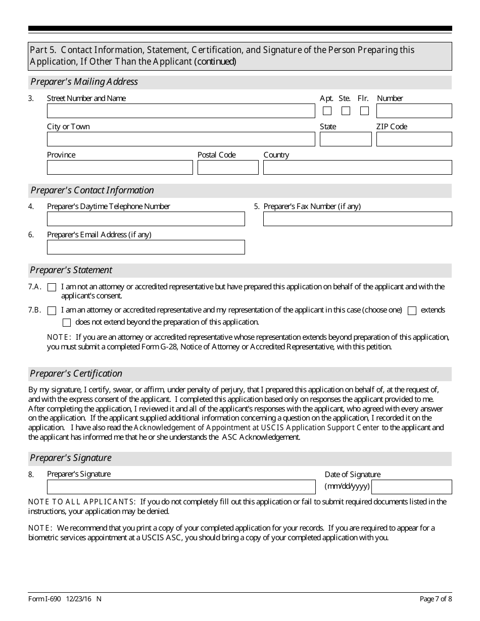 USCIS Form I-690 Application for Waiver of Grounds of Inadmissibility, Page 7