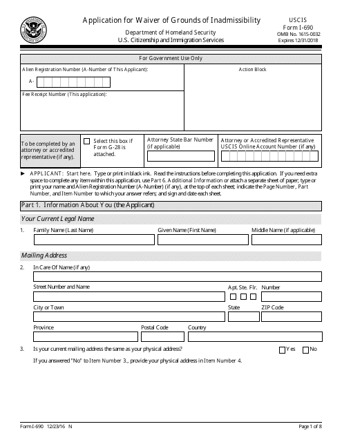 USCIS Form I-690  Printable Pdf