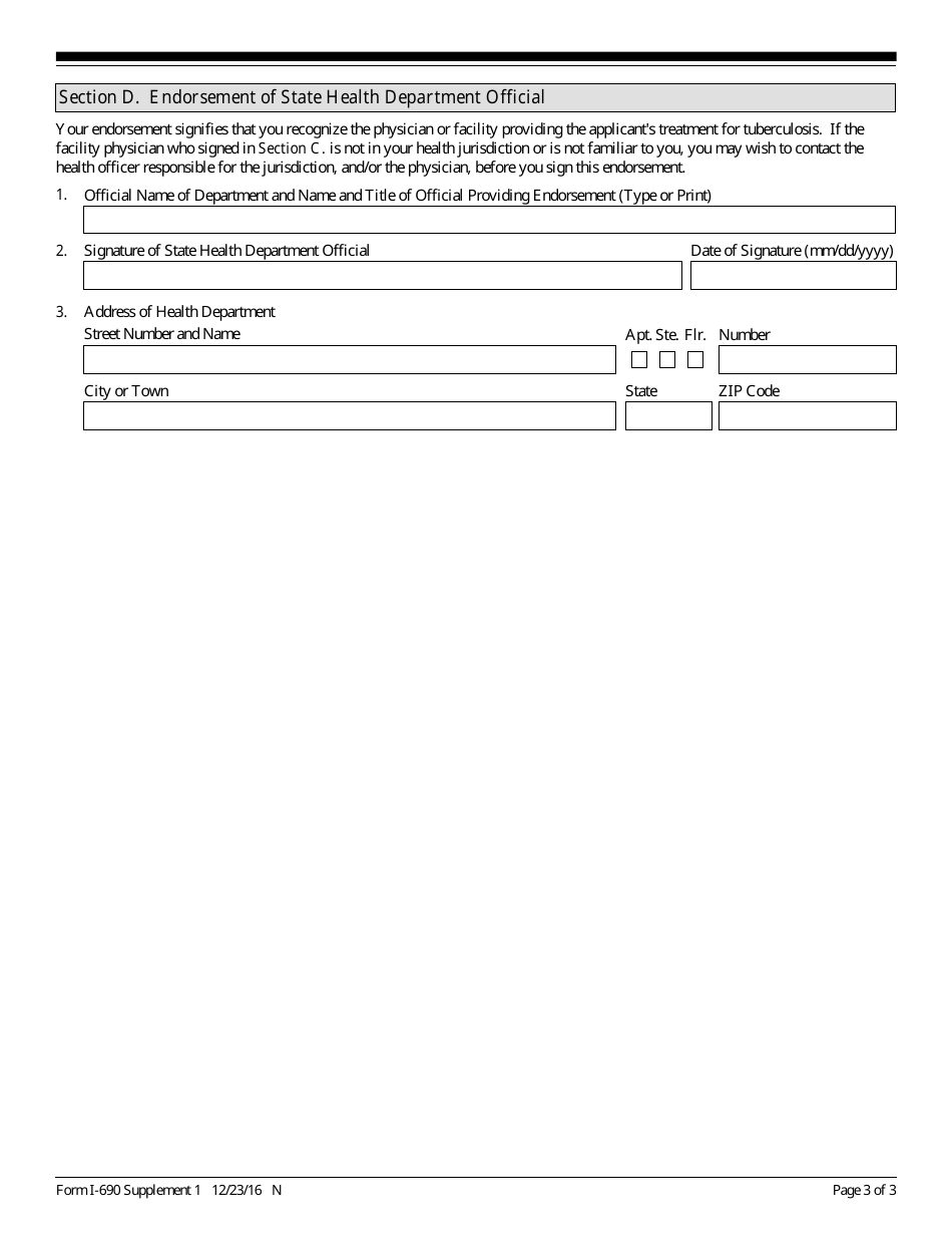 USCIS Form I-690 Supplement 1 Applicants With a Class a Tuberculosis Condition (As Defined by Health and Human Services Regulations), Page 3