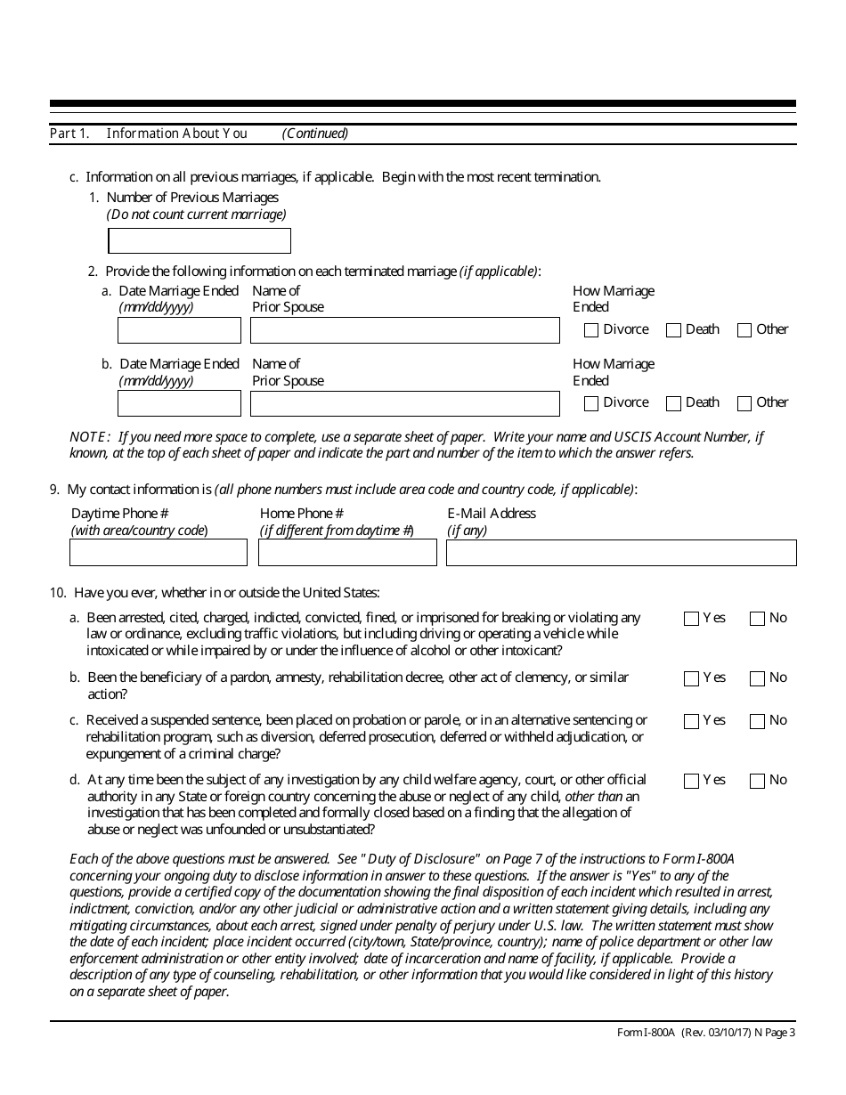 USCIS Form I-800A Application for Determination of Suitability to Adopt a Child From a Convention Country, Page 3
