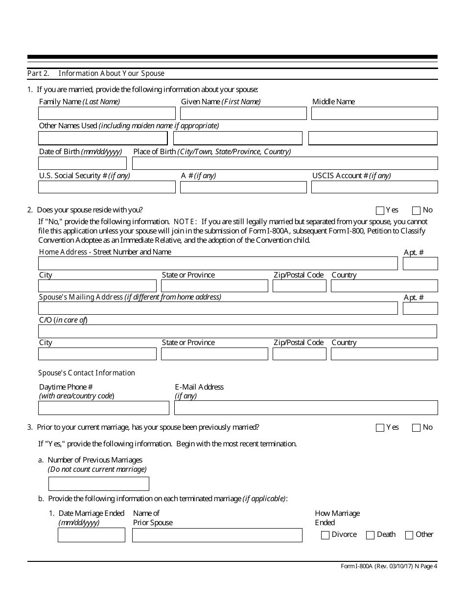 USCIS Form I-800A Application for Determination of Suitability to Adopt a Child From a Convention Country, Page 4