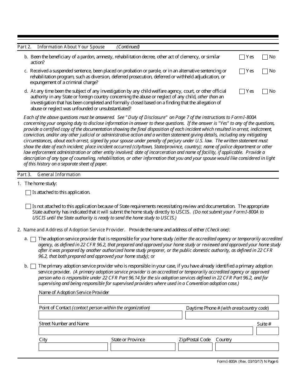 USCIS Form I-800A Application for Determination of Suitability to Adopt a Child From a Convention Country, Page 6