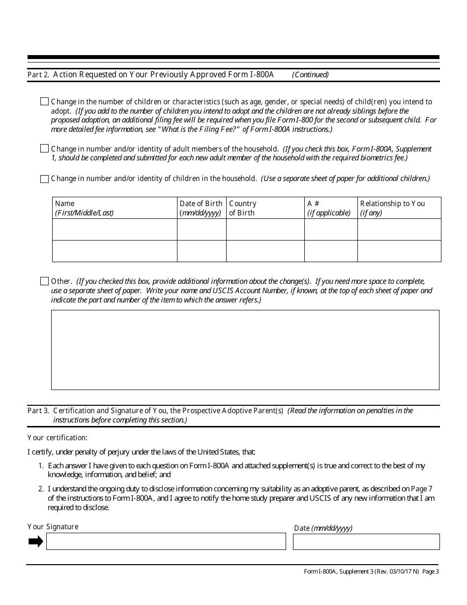 USCIS Form I-800A Supplement 3 Request for Action on Approved Form I-800a, Page 3