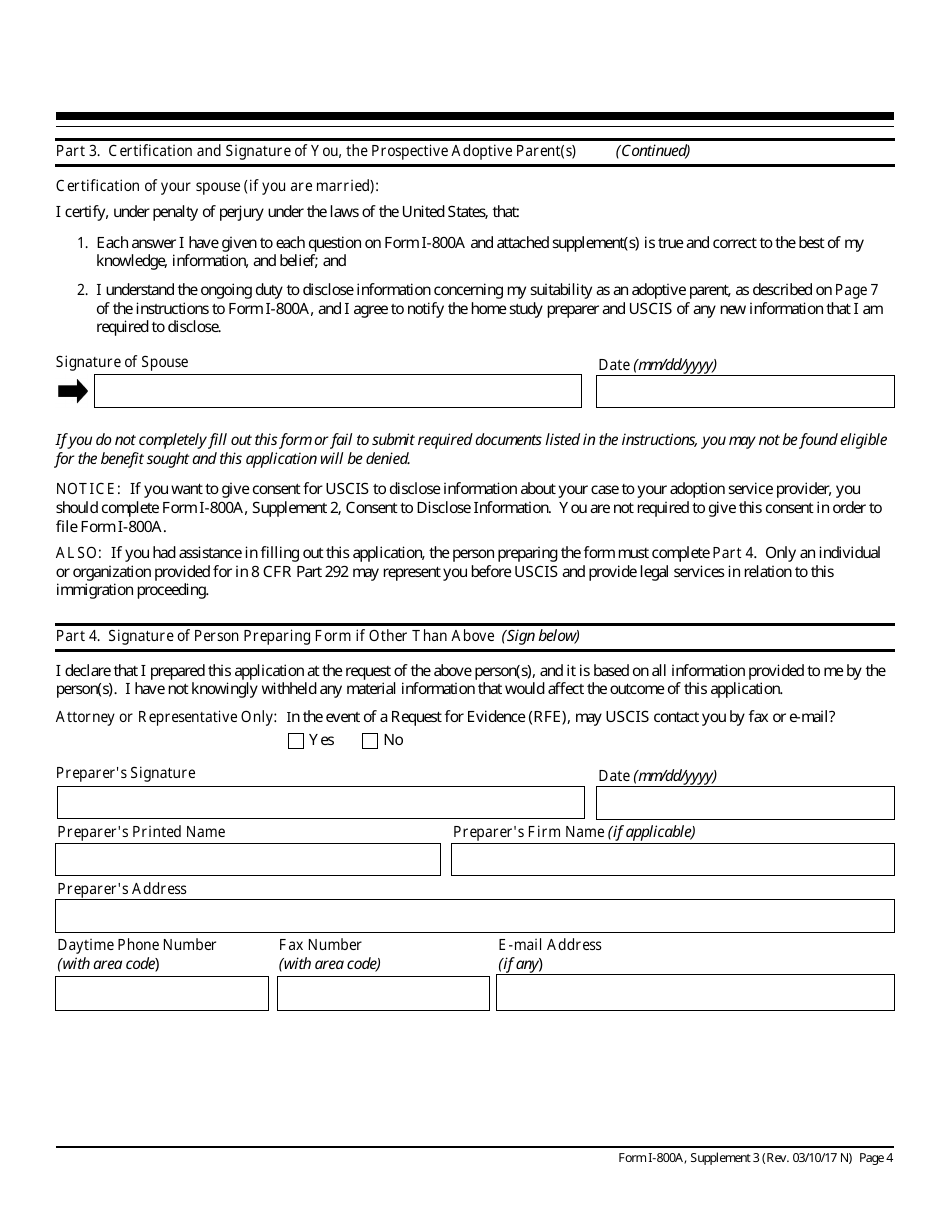 USCIS Form I-800A Supplement 3 Request for Action on Approved Form I-800a, Page 4