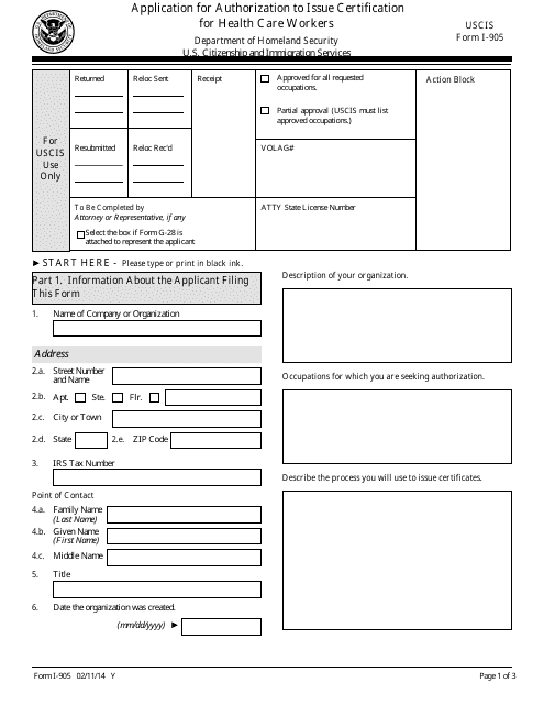 USCIS Form I-905  Printable Pdf