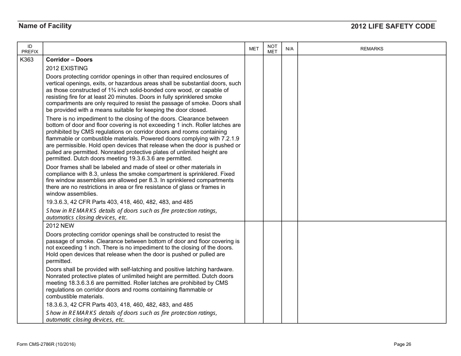 Form CMS-2786r Fire Safety Survey Report 2012 Code - Health Care, Page 26