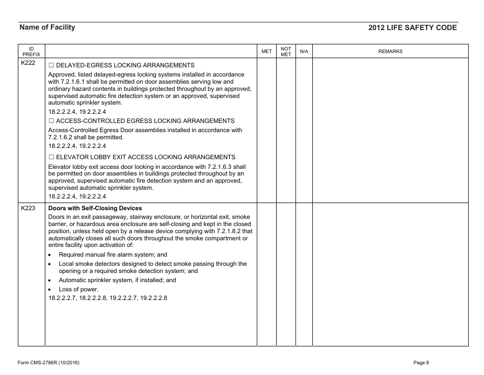 Form CMS-2786r Fire Safety Survey Report 2012 Code - Health Care, Page 8