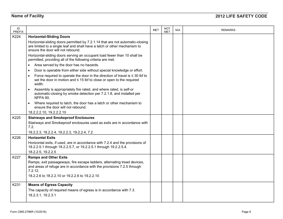 Form CMS-2786r Fire Safety Survey Report 2012 Code - Health Care, Page 9