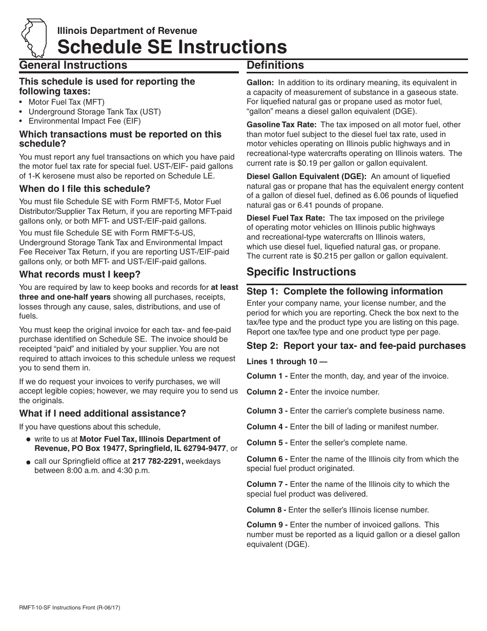 Download Instructions for Form RMFT10SF Schedule SE Mft, Ust, and Eif