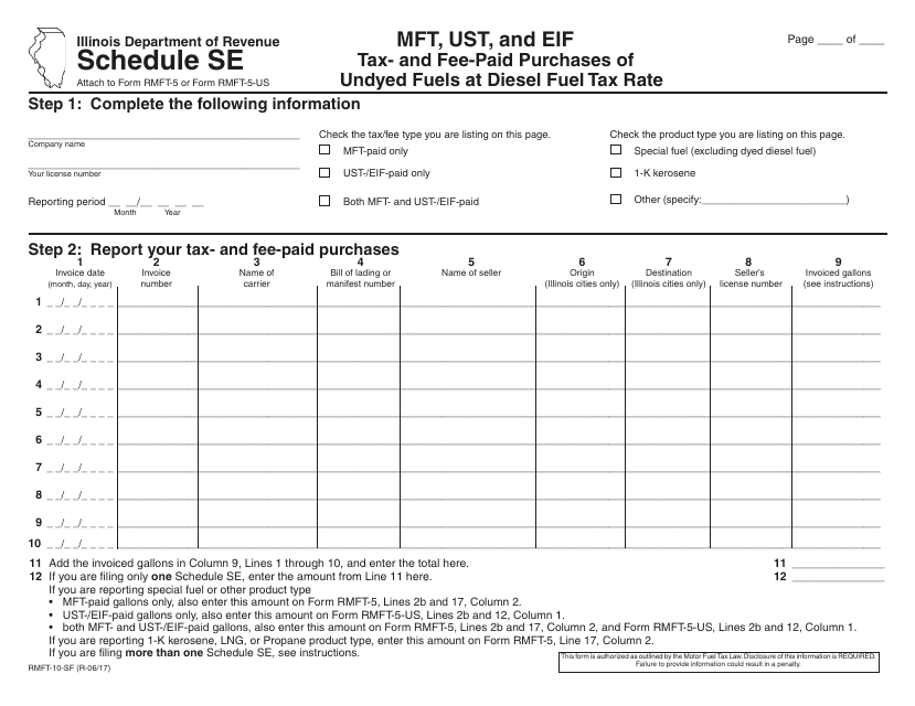 Form RMFT-10-SF Schedule SE  Printable Pdf