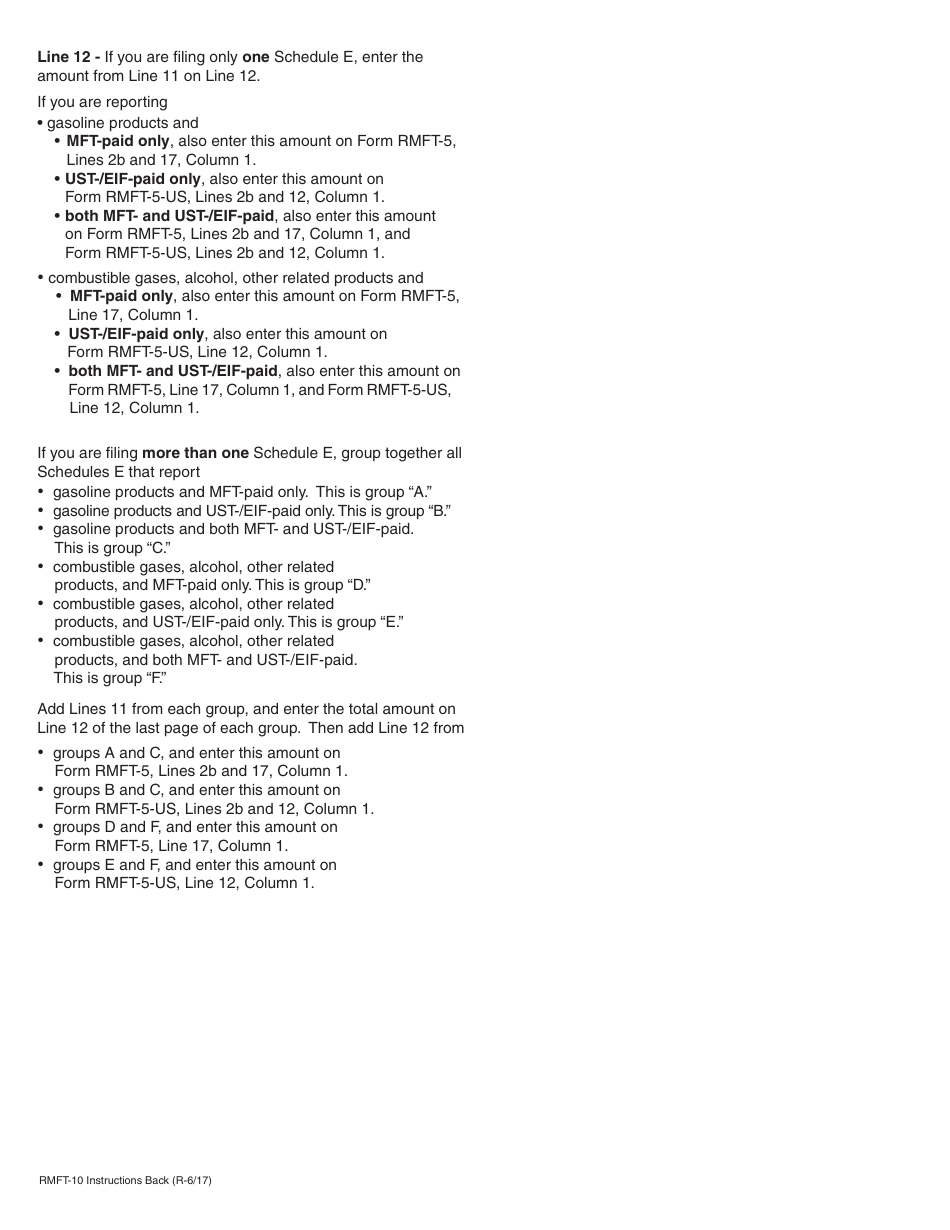 Instructions for Form RMFT-10 Schedule E Mft, Ust, and Eif Tax- and Fee-Paid Purchases of Fuelsat Gasoline Tax Rate - Illinois, Page 2