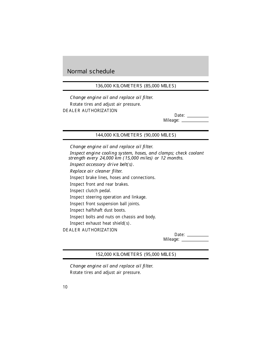 Vehicle Maintenance Schedule Template - Ford Motor Company, Page 10
