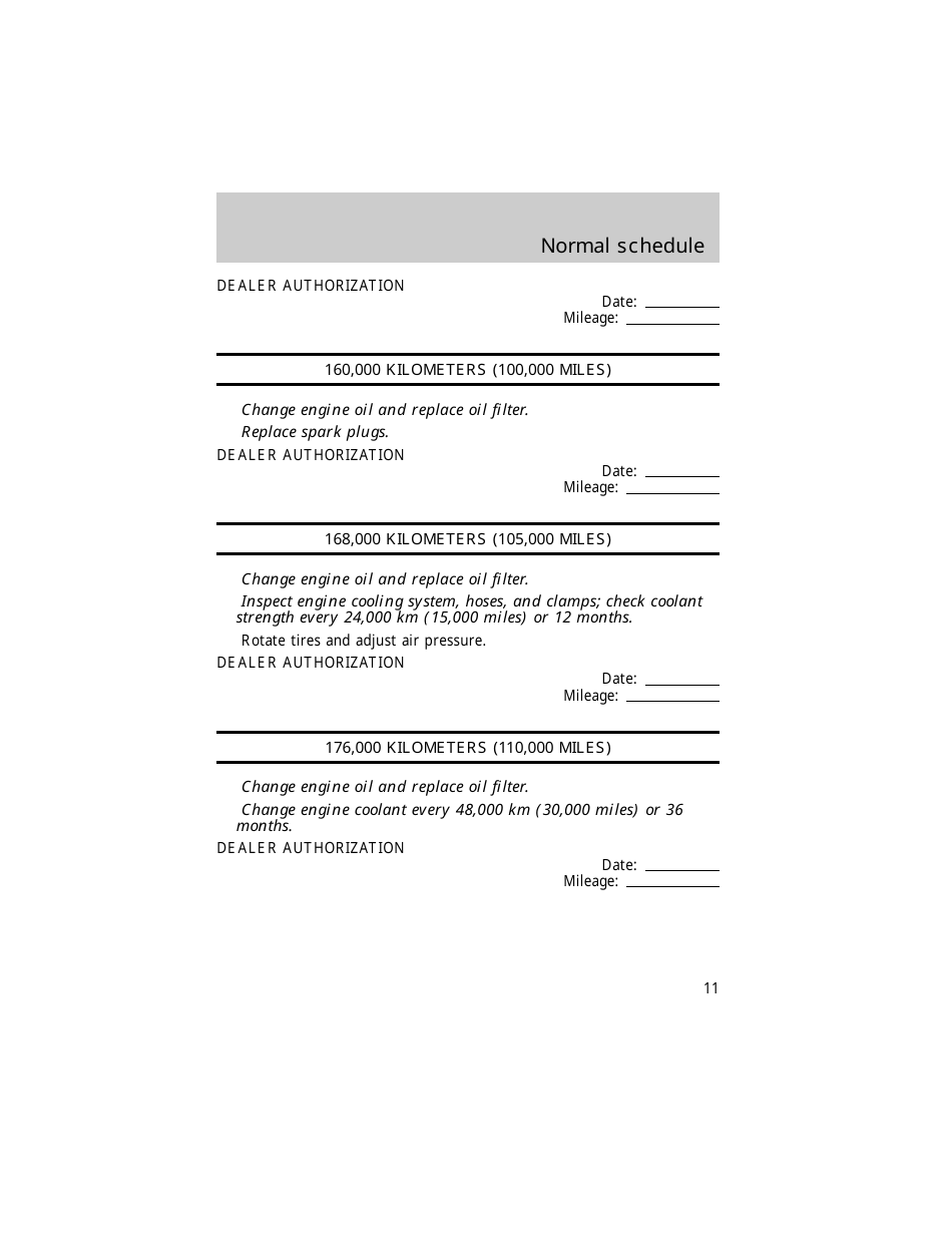 Vehicle Maintenance Schedule Template - Ford Motor Company, Page 11