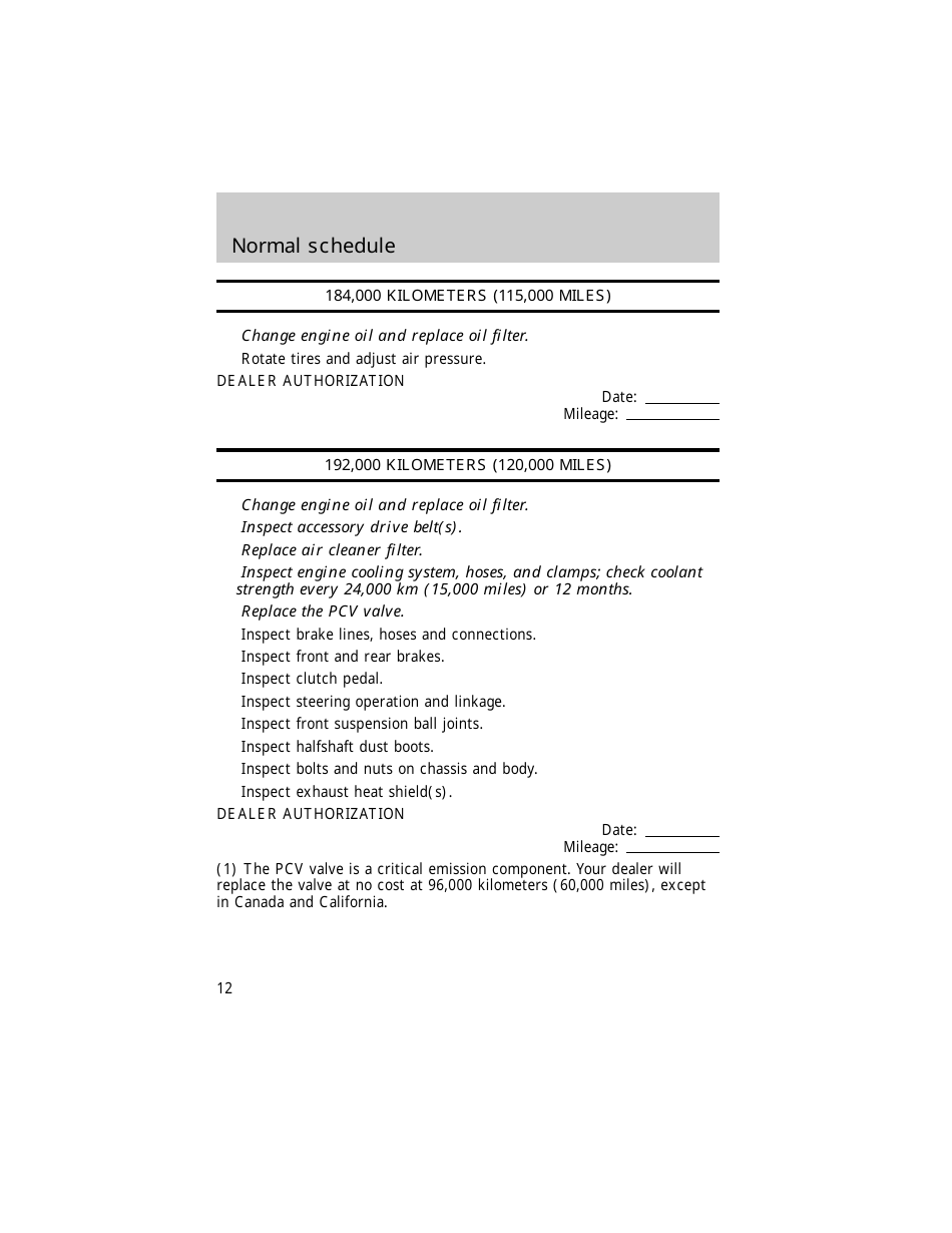 Vehicle Maintenance Schedule Template - Ford Motor Company, Page 12
