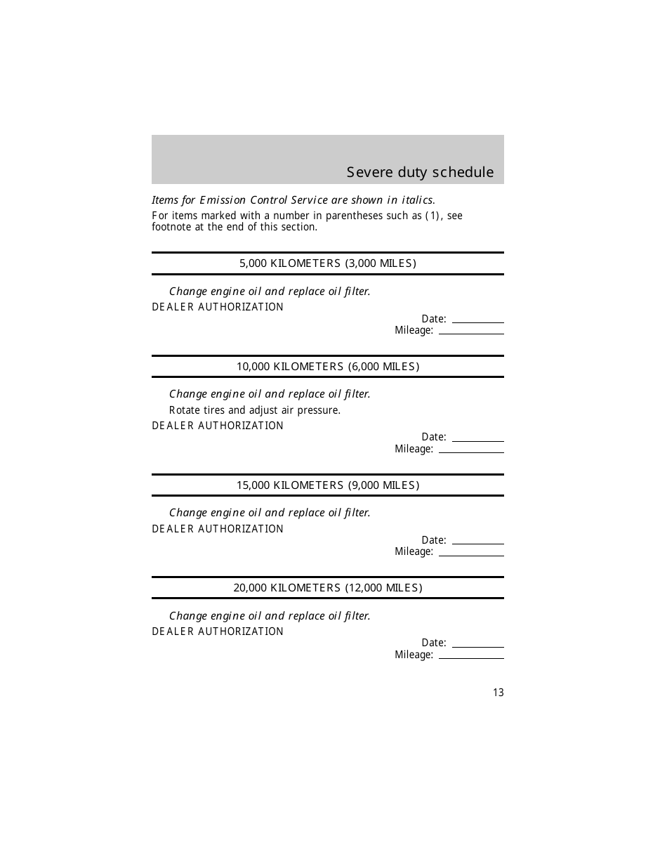 Vehicle Maintenance Schedule Template - Ford Motor Company, Page 13
