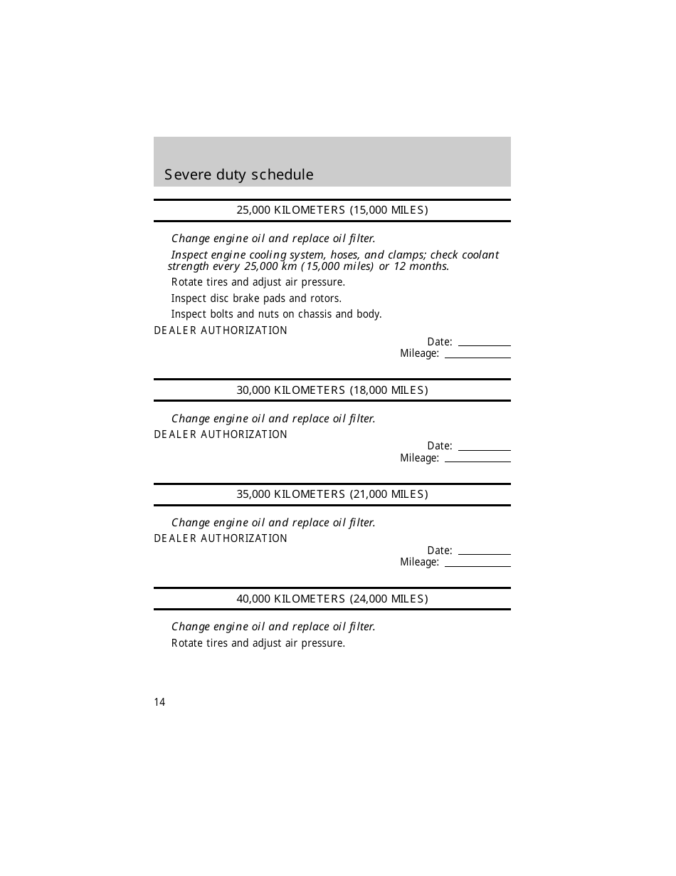 Vehicle Maintenance Schedule Template - Ford Motor Company, Page 14