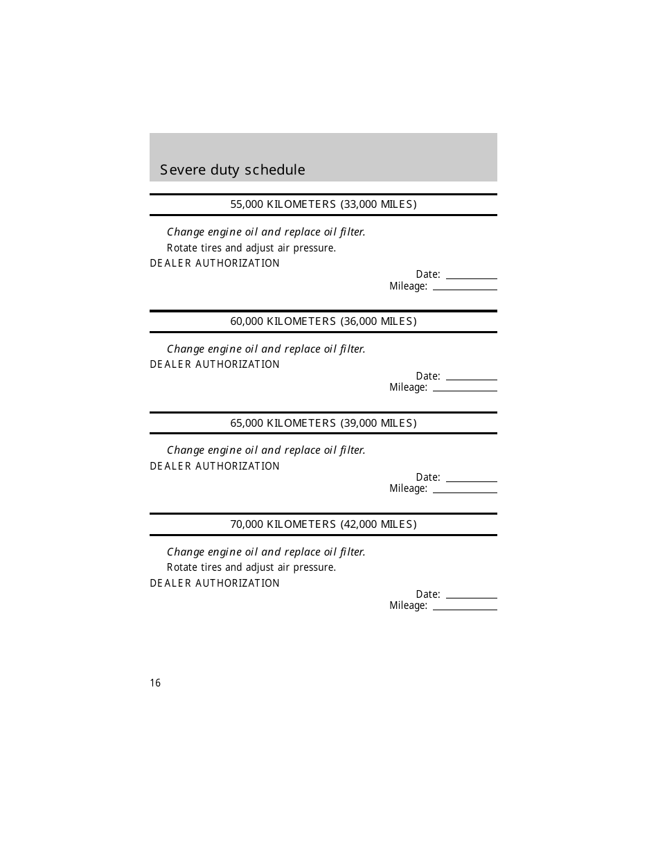 Vehicle Maintenance Schedule Template - Ford Motor Company, Page 16