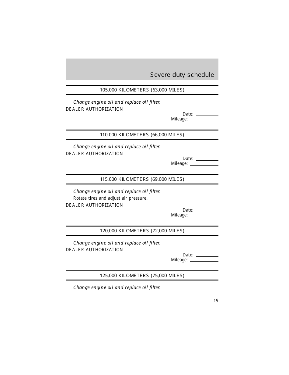 Vehicle Maintenance Schedule Template - Ford Motor Company, Page 19