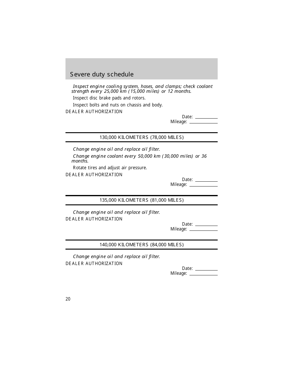 Vehicle Maintenance Schedule Template - Ford Motor Company, Page 20