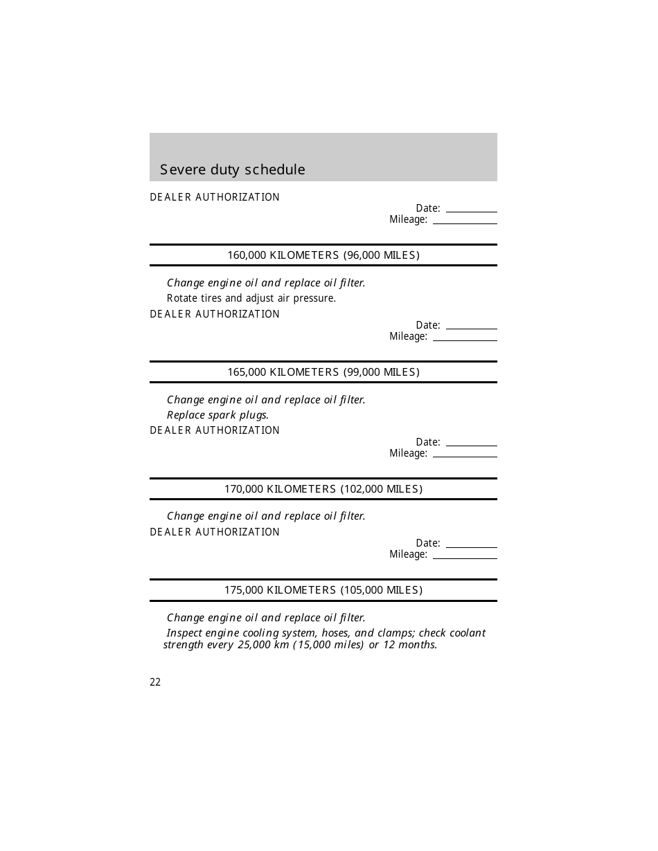 Vehicle Maintenance Schedule Template - Ford Motor Company, Page 22