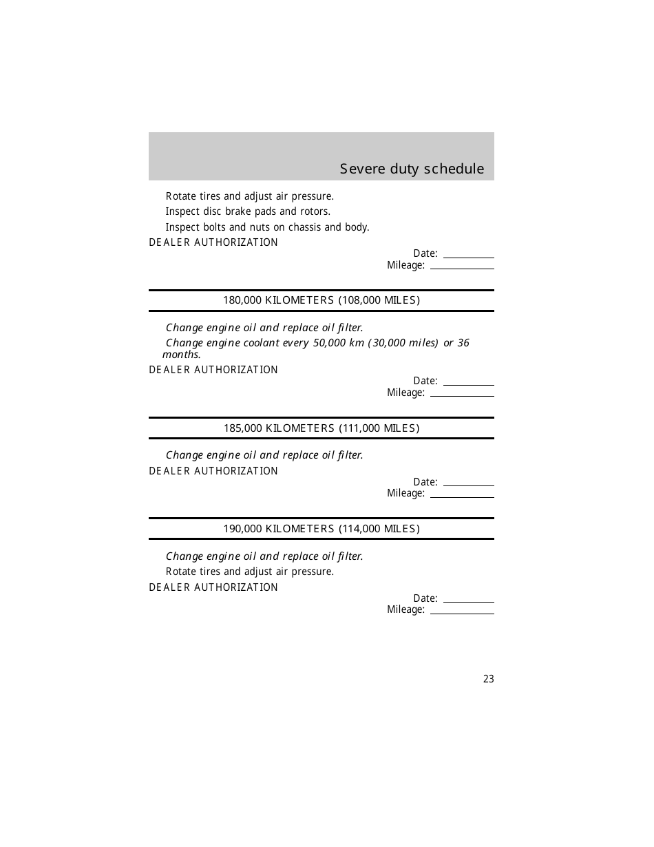 Vehicle Maintenance Schedule Template - Ford Motor Company, Page 23