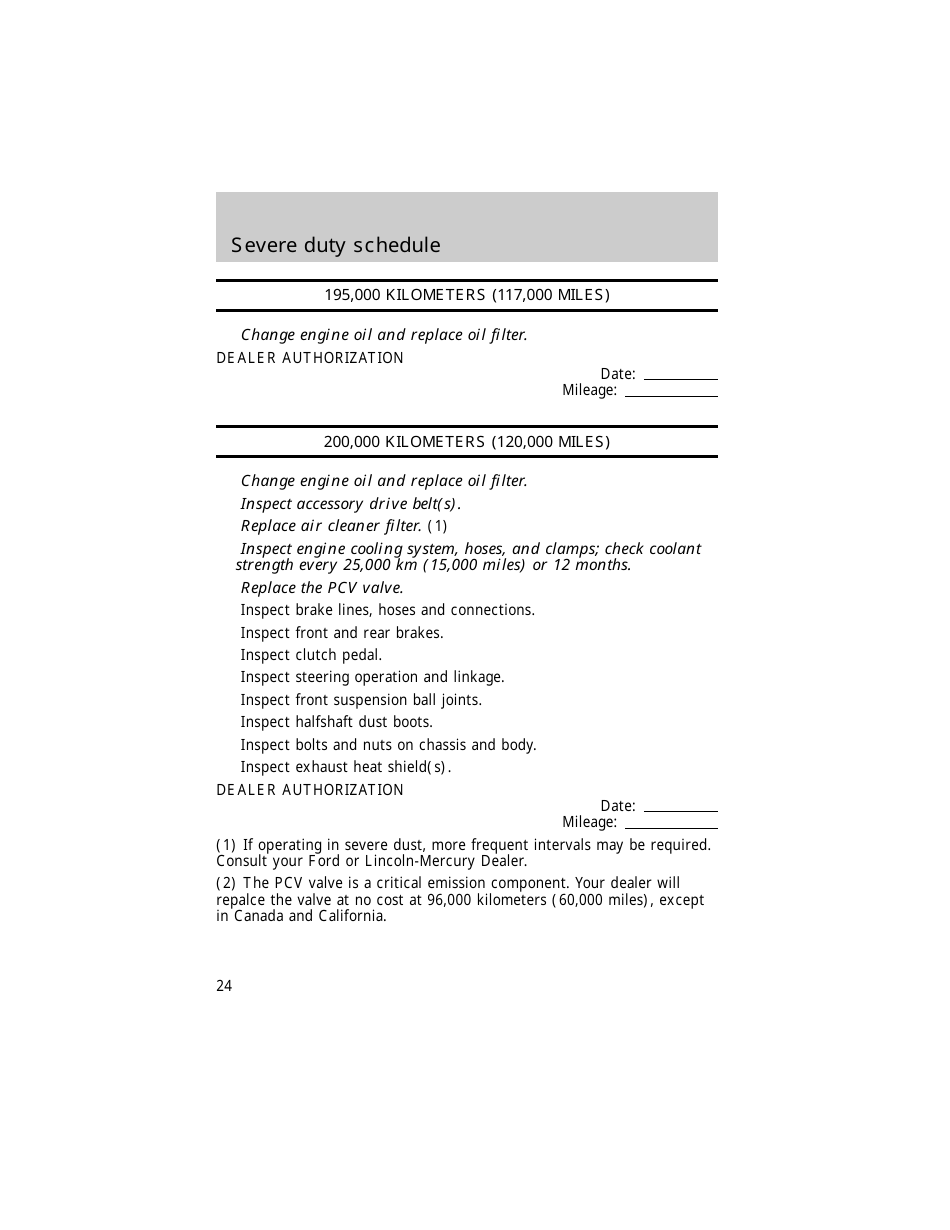 Vehicle Maintenance Schedule Template - Ford Motor Company, Page 24