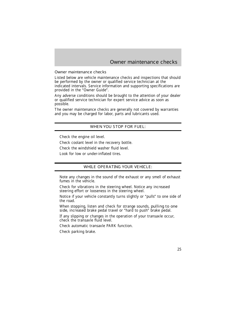 Vehicle Maintenance Schedule Template - Ford Motor Company, Page 25