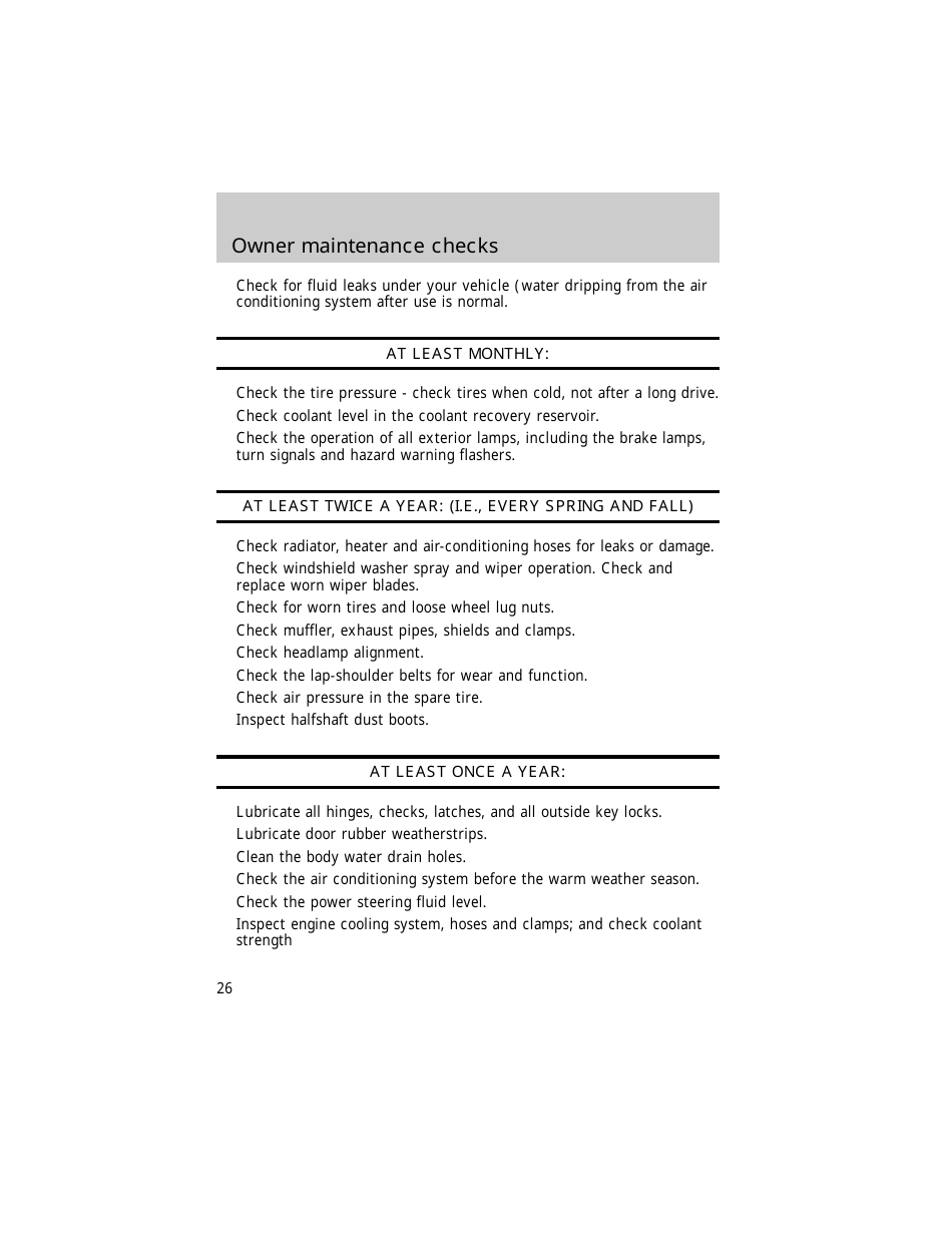 Vehicle Maintenance Schedule Template - Ford Motor Company, Page 26