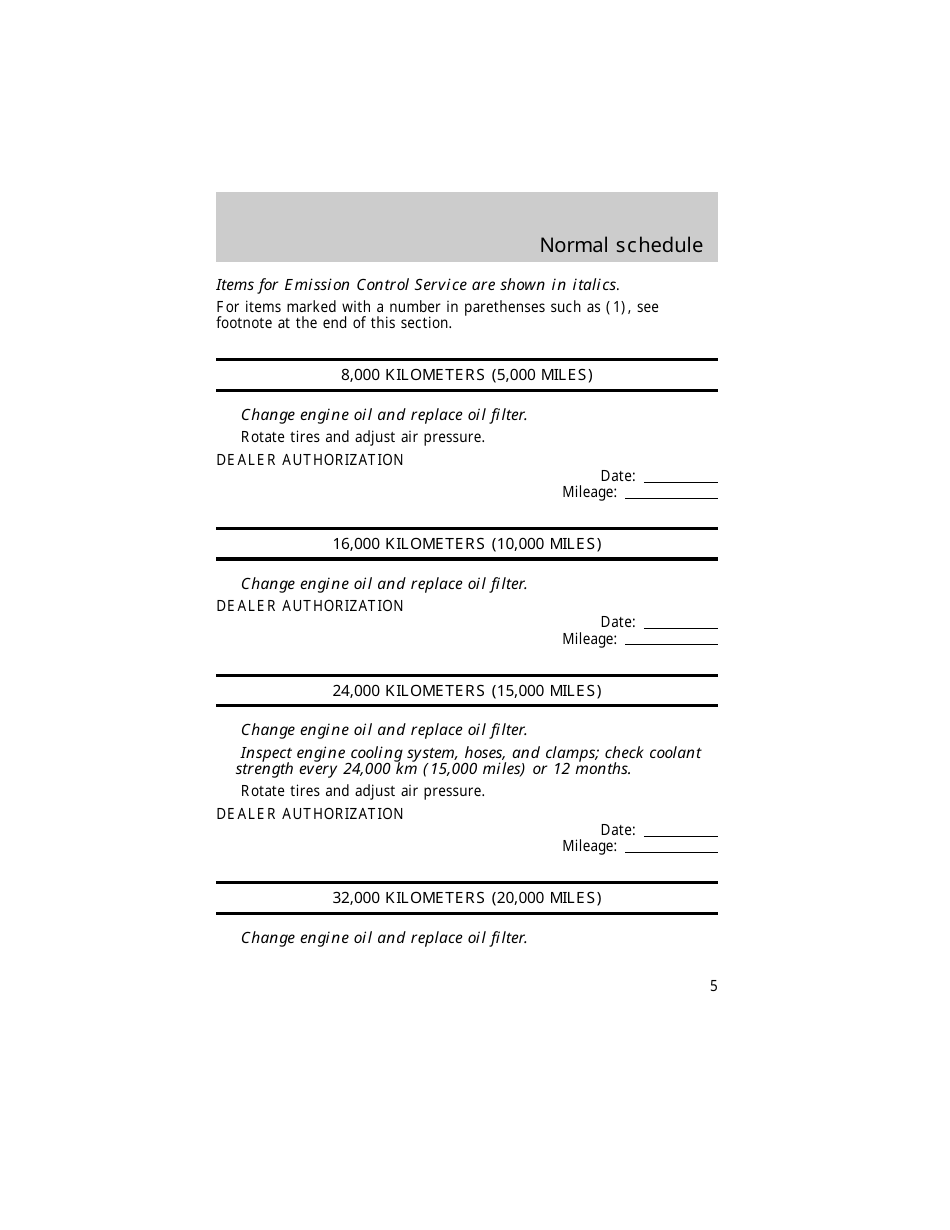 Vehicle Maintenance Schedule Template - Ford Motor Company, Page 5