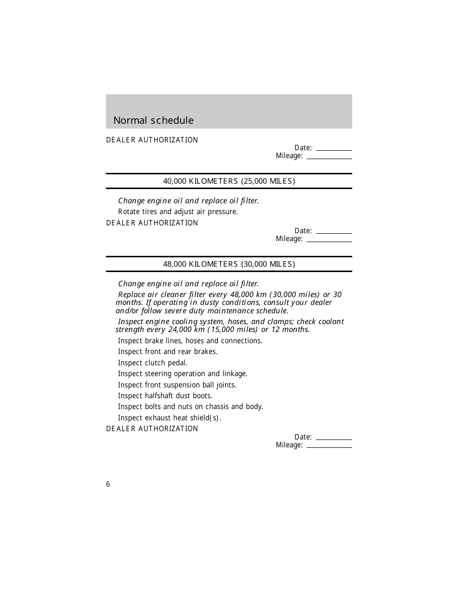 Vehicle Maintenance Schedule Template - Ford Motor Company, Page 6