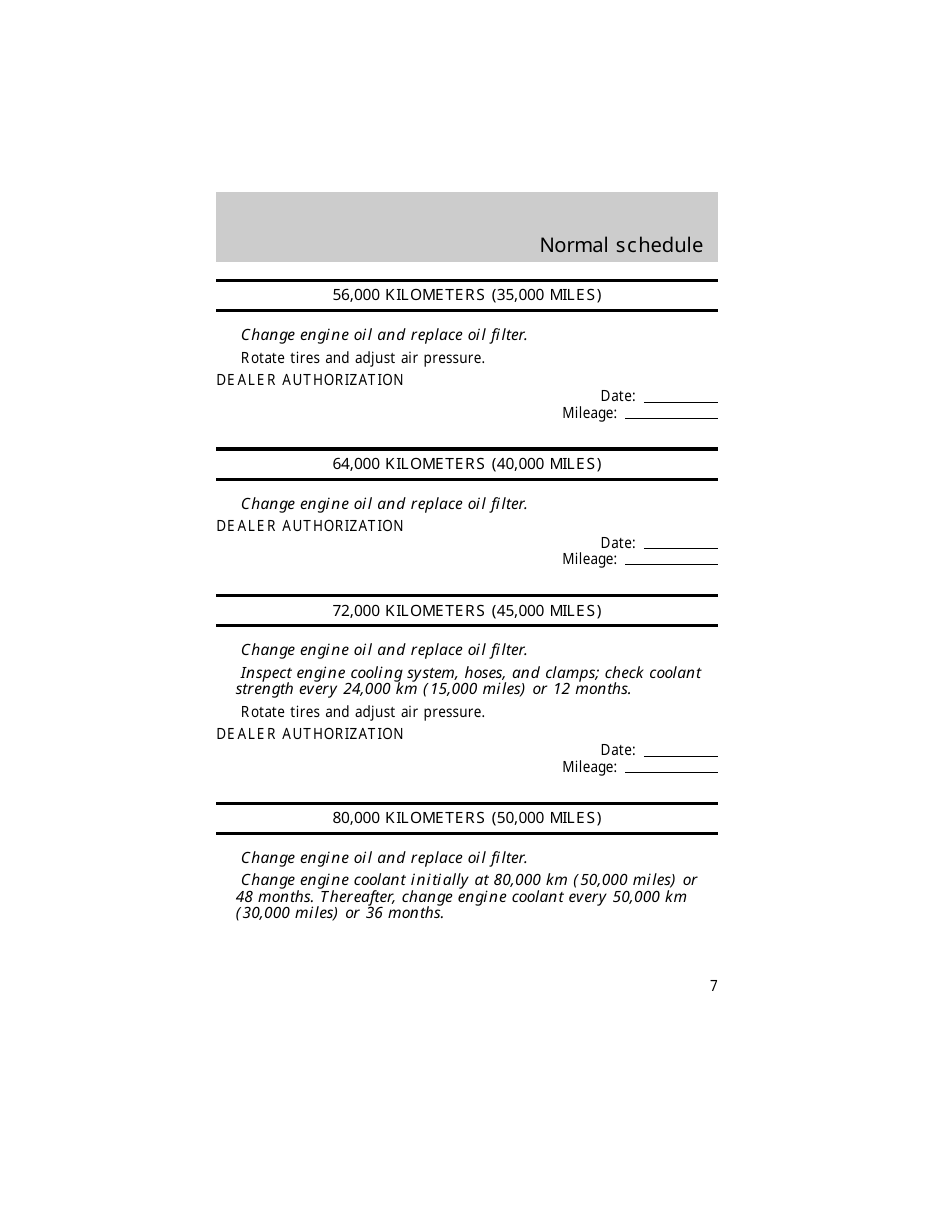 Vehicle Maintenance Schedule Template - Ford Motor Company, Page 7