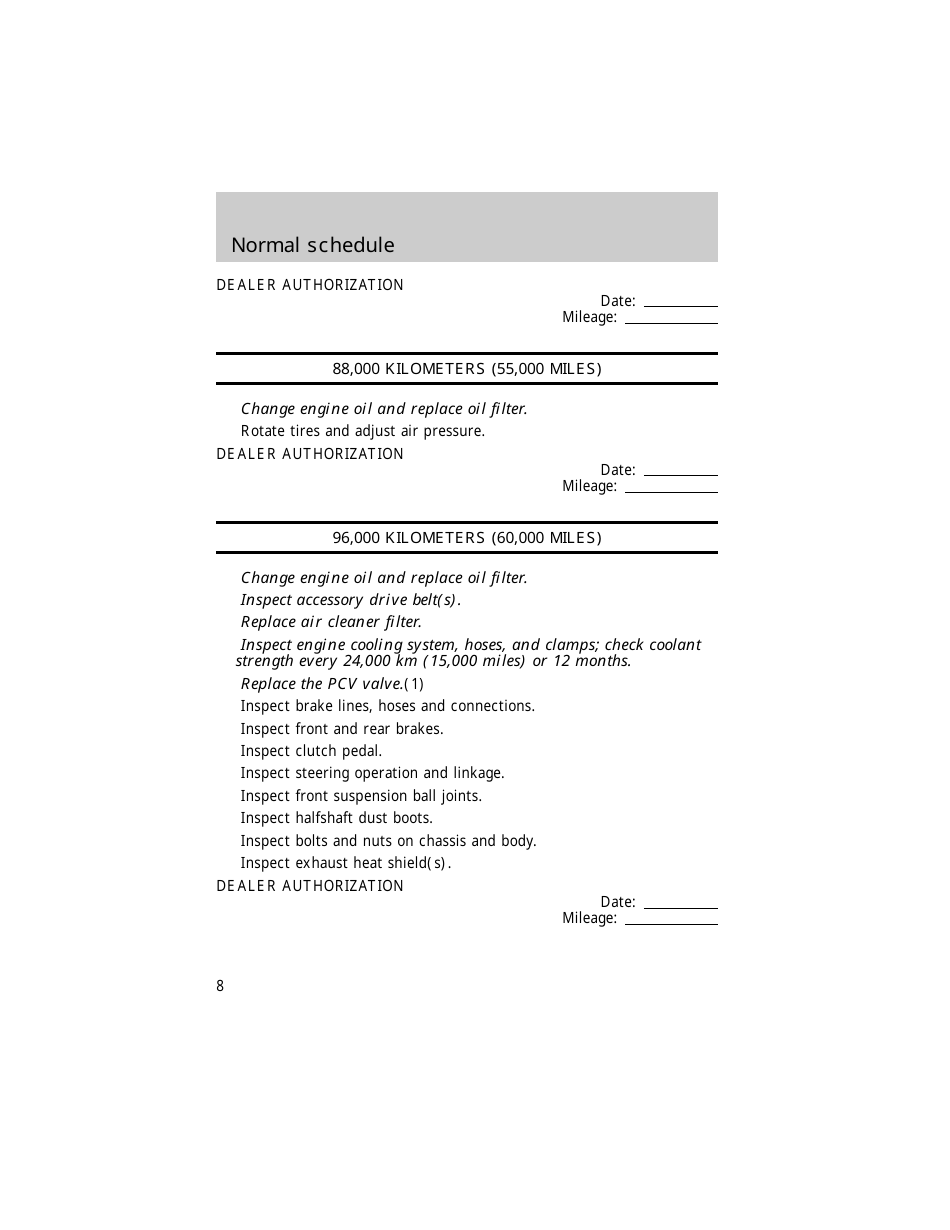 Vehicle Maintenance Schedule Template - Ford Motor Company, Page 8