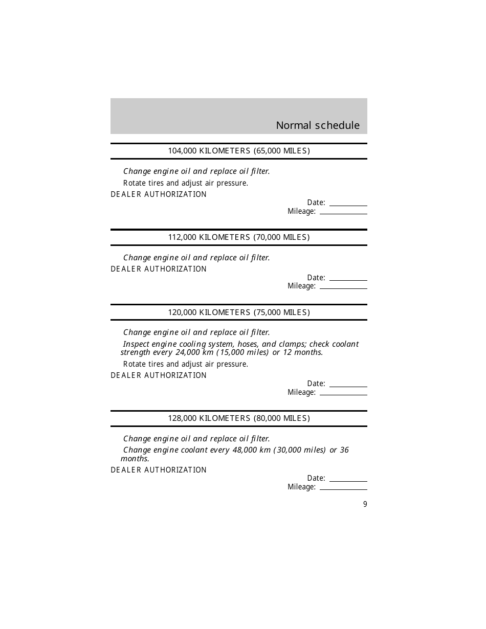 Vehicle Maintenance Schedule Template - Ford Motor Company, Page 9