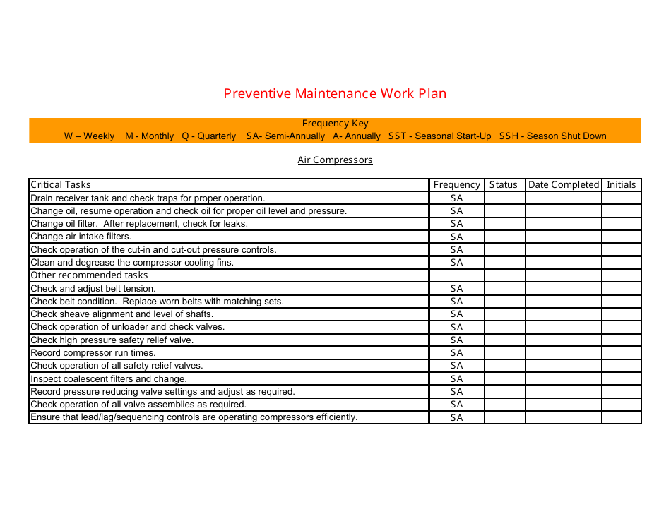 Preventive Maintenance Work Plan Template, Page 16