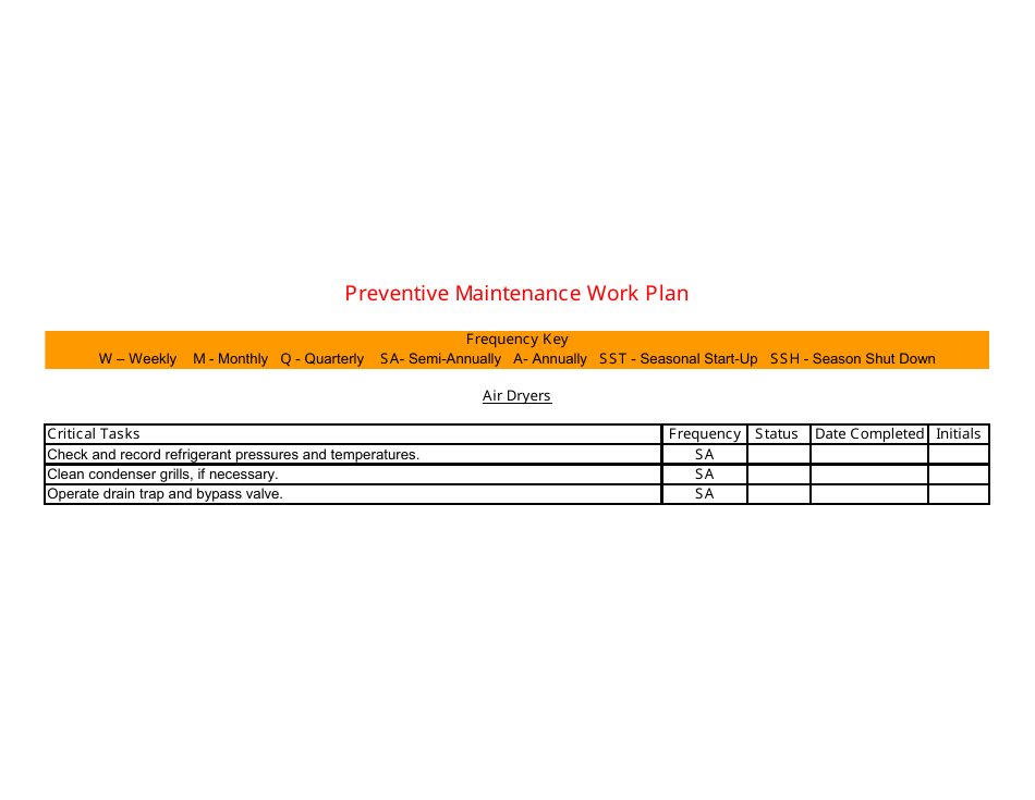 Preventive Maintenance Work Plan Template, Page 17