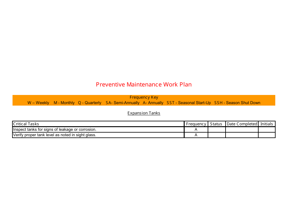 Preventive Maintenance Work Plan Template, Page 18