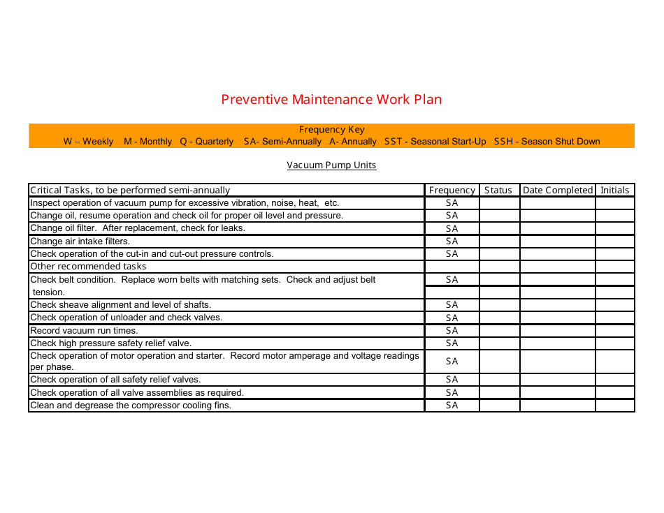 Preventive Maintenance Work Plan Template, Page 27