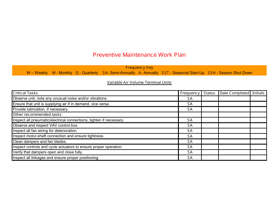 Preventive Maintenance Work Plan Template Download Printable Pdf Templateroller