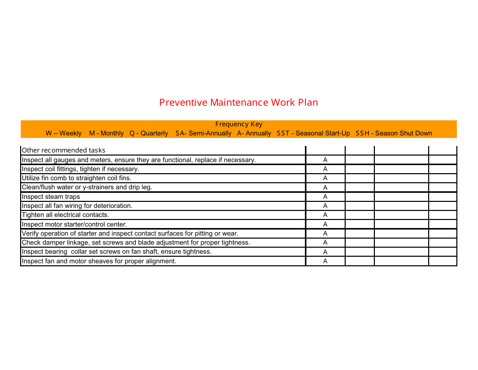 Preventive Maintenance Work Plan Template, Page 4