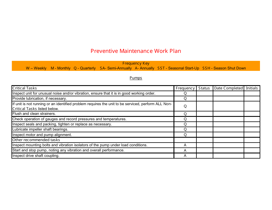 Preventive Maintenance Work Plan Template, Page 6