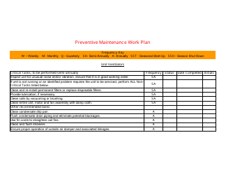 &quot;Preventive Maintenance Work Plan Template&quot;, Page 9