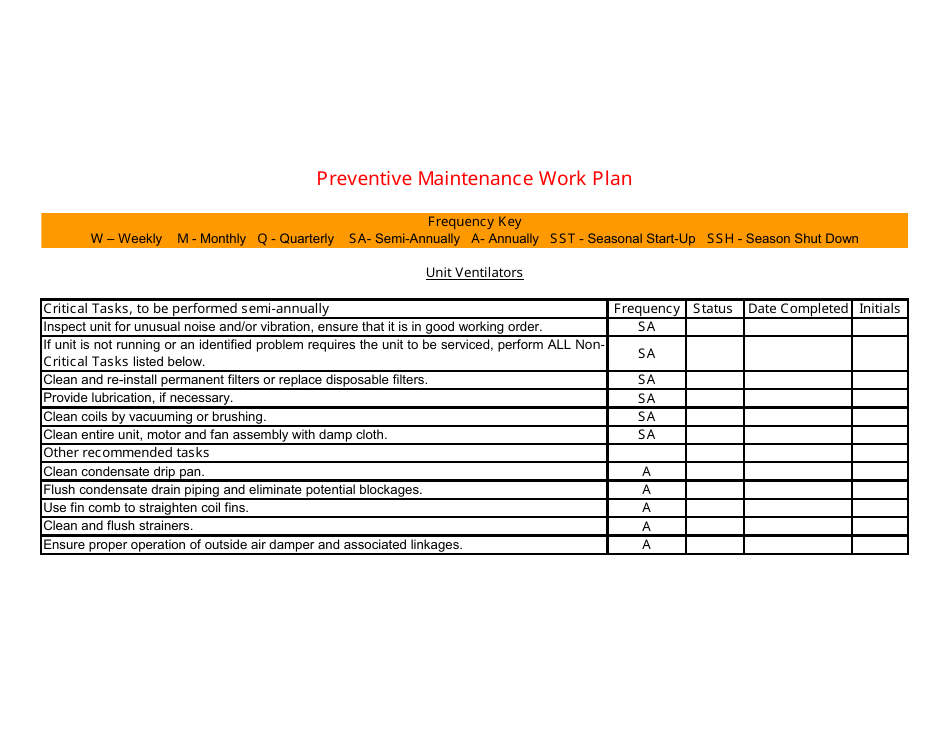 Preventive Maintenance Work Plan Template, Page 9