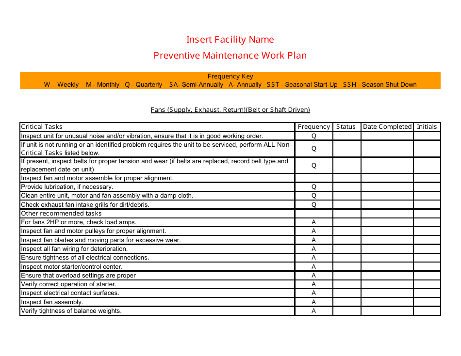 Preventive Maintenance Work Plan Template Download Printable Pdf