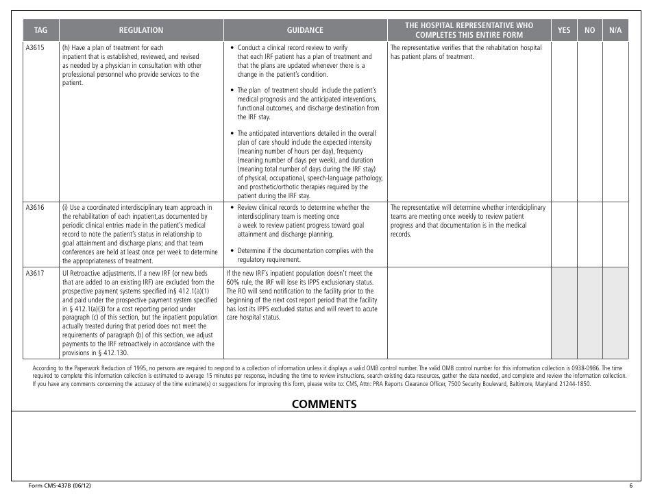 Form CMS-437b Rehabilitation Hospital Criteria Work Sheet, Page 6