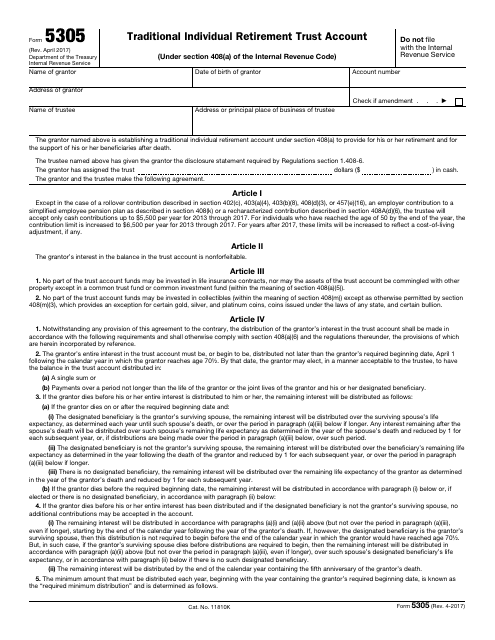 IRS Form 5305 Traditional Individual Retirement Trust Account