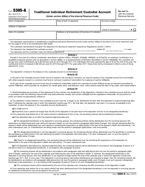 IRS Form 5305-A Traditional Individual Retirement Custodial Account