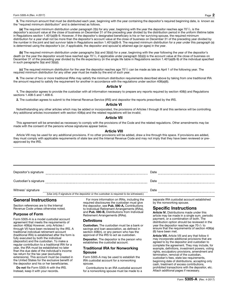 IRS Form 5305-A Traditional Individual Retirement Custodial Account, Page 2