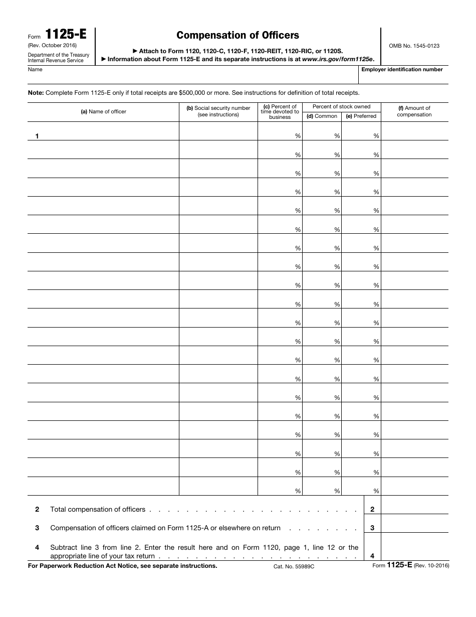 IRS Form 1125-E Compensation of Officers, Page 1