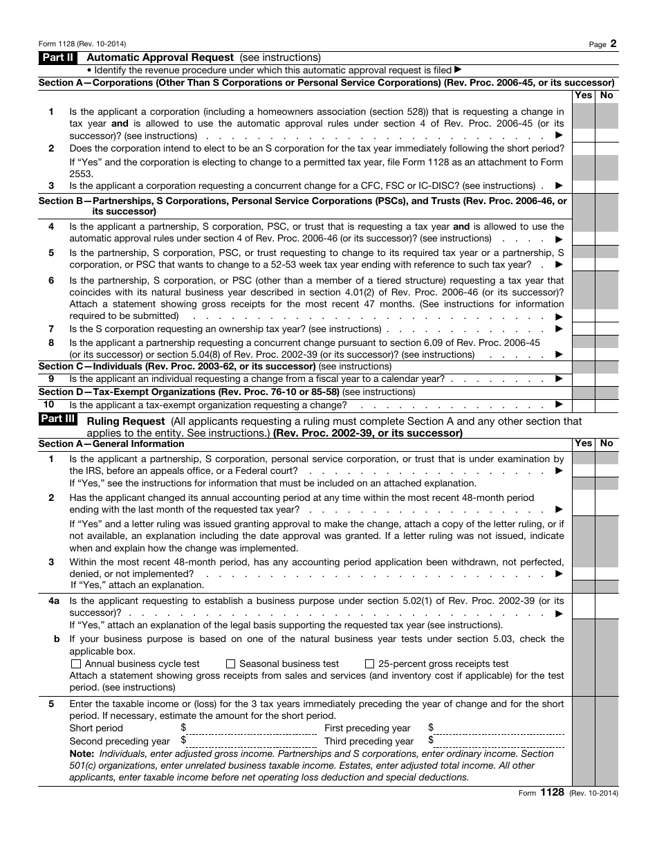 IRS Form 1128 Application to Adopt, Change or Retain a Tax Year, Page 3